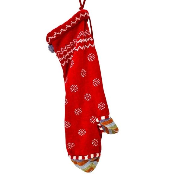 Knit Red Christmas Holiday Stocking Snowmen & Tassles. - Picture 6 of 7